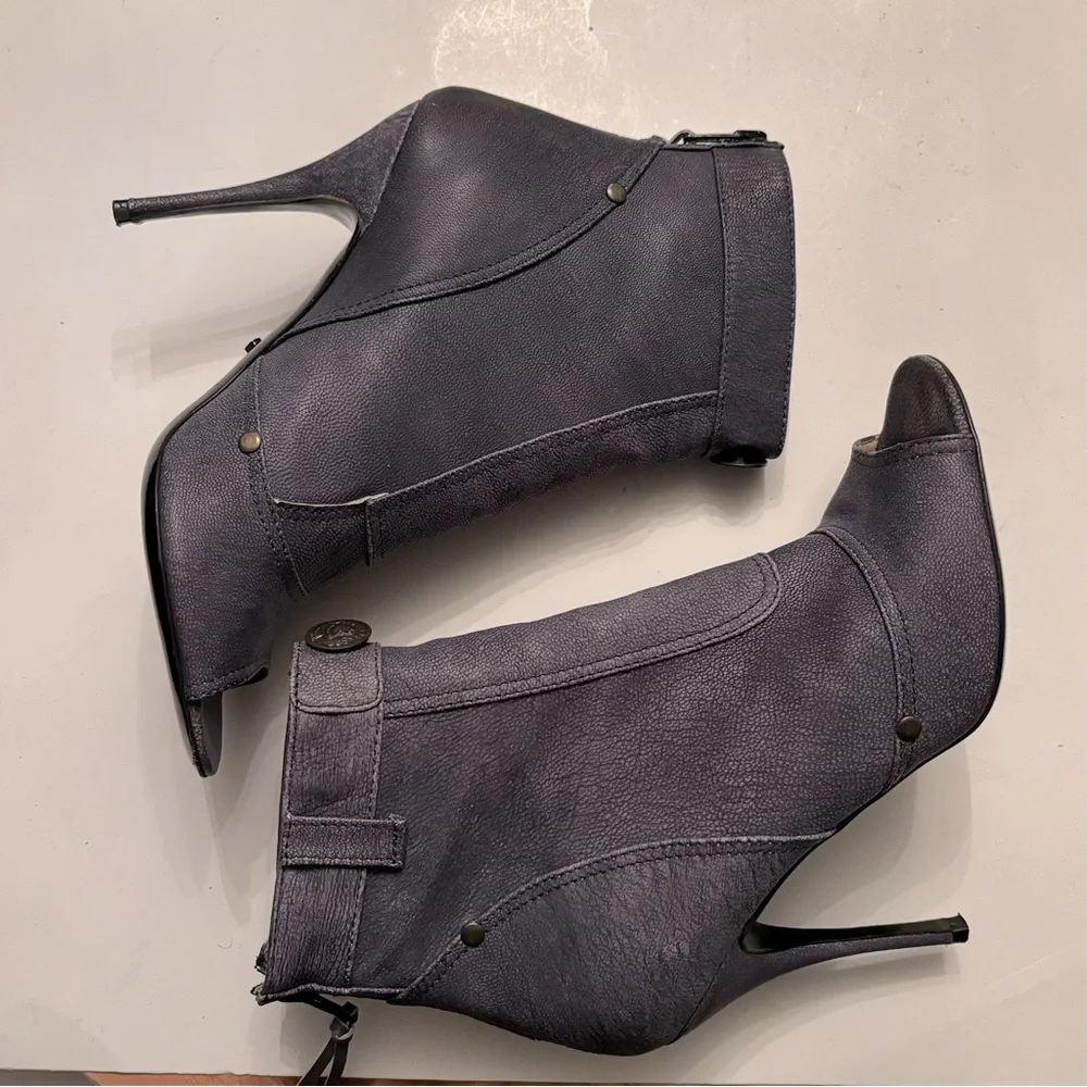 JEROME C. ROUSSEAU Blue leather Open Peep Toe Stiletto Ankle booties Italy Sz 7